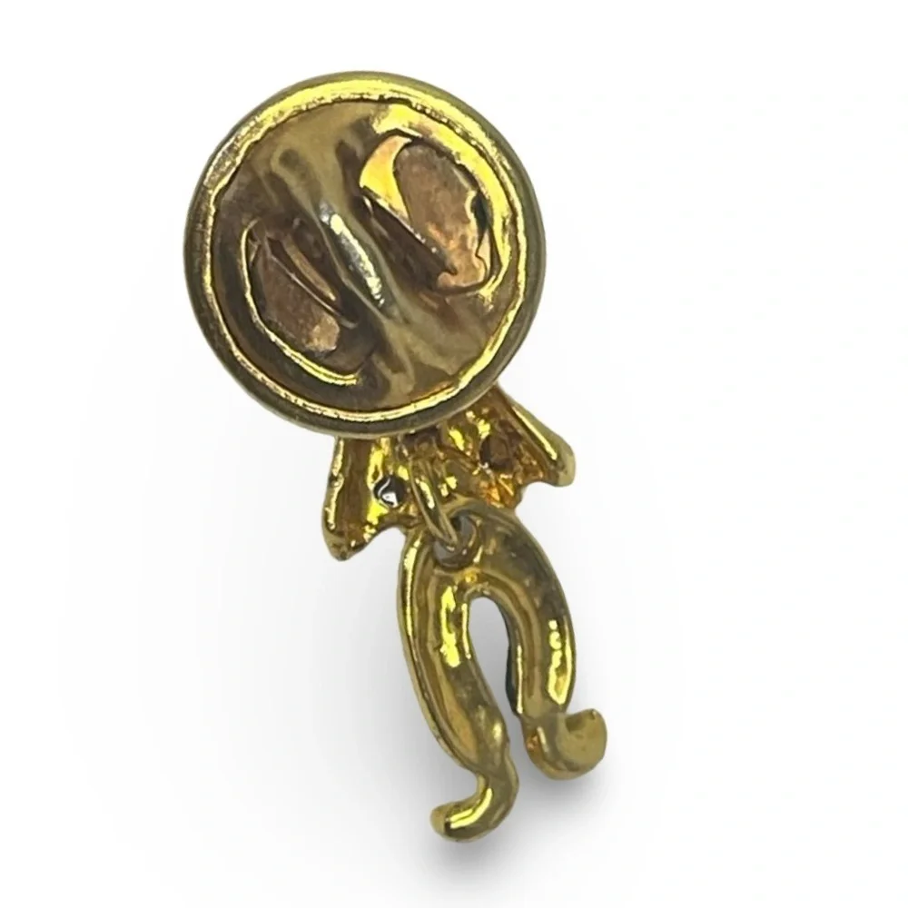 Vintage Black Enamel Crystal Accent Gold Clown Articulated Pin